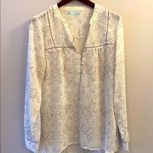 White Blouse w/ Gray Scrolling Accents